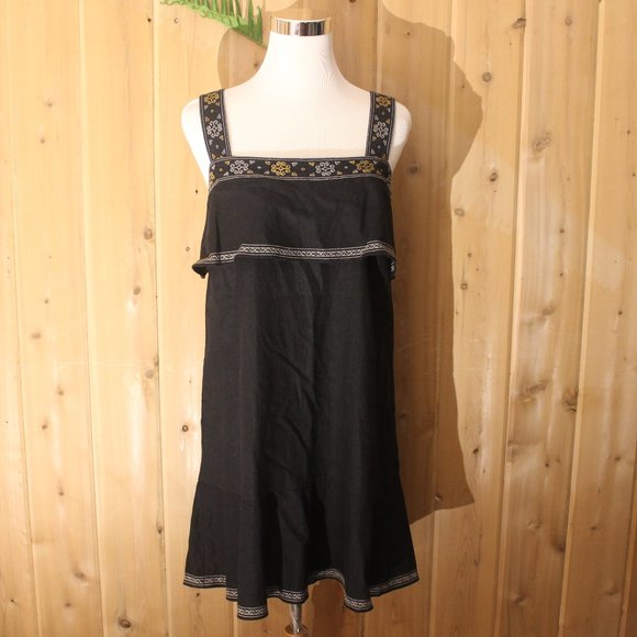 Madewell Embroidered Tier Linen Dress Black Small - Picture 4 of 9
